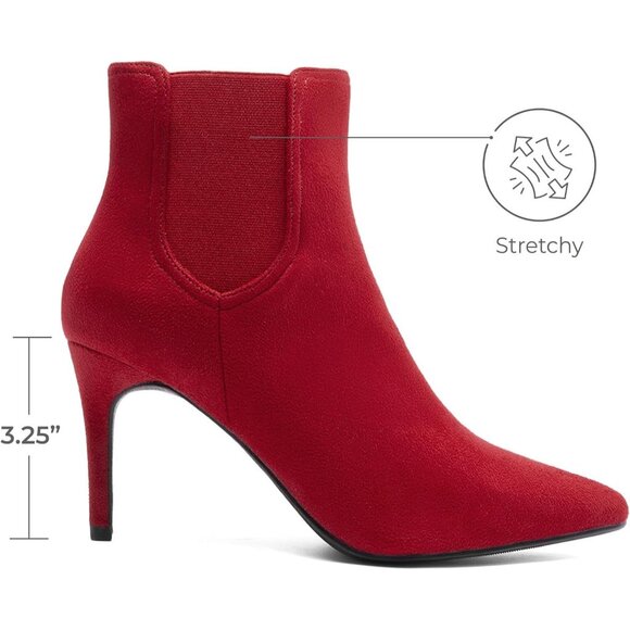Women's Red/Suede Pointed Toe Stiletto High Heel Ankle Booties - Picture 2 of 7